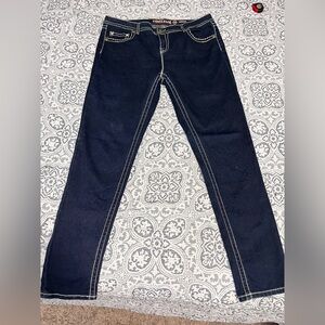 Rebel & Soul Y2K Dark Indigo Skinny Rhinestone Jeans sz 16